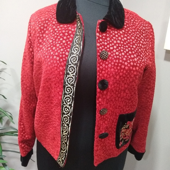 Taylor G  Red Velour Asian Flare Blazer - Picture 10 of 16